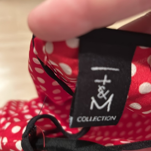 F&M collection red polka dot top with black trim and open slit back with tie - Picture 8 of 8